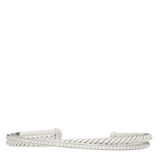 Sterling Silver Diamond Crossover Two Row Cuff Bracelet