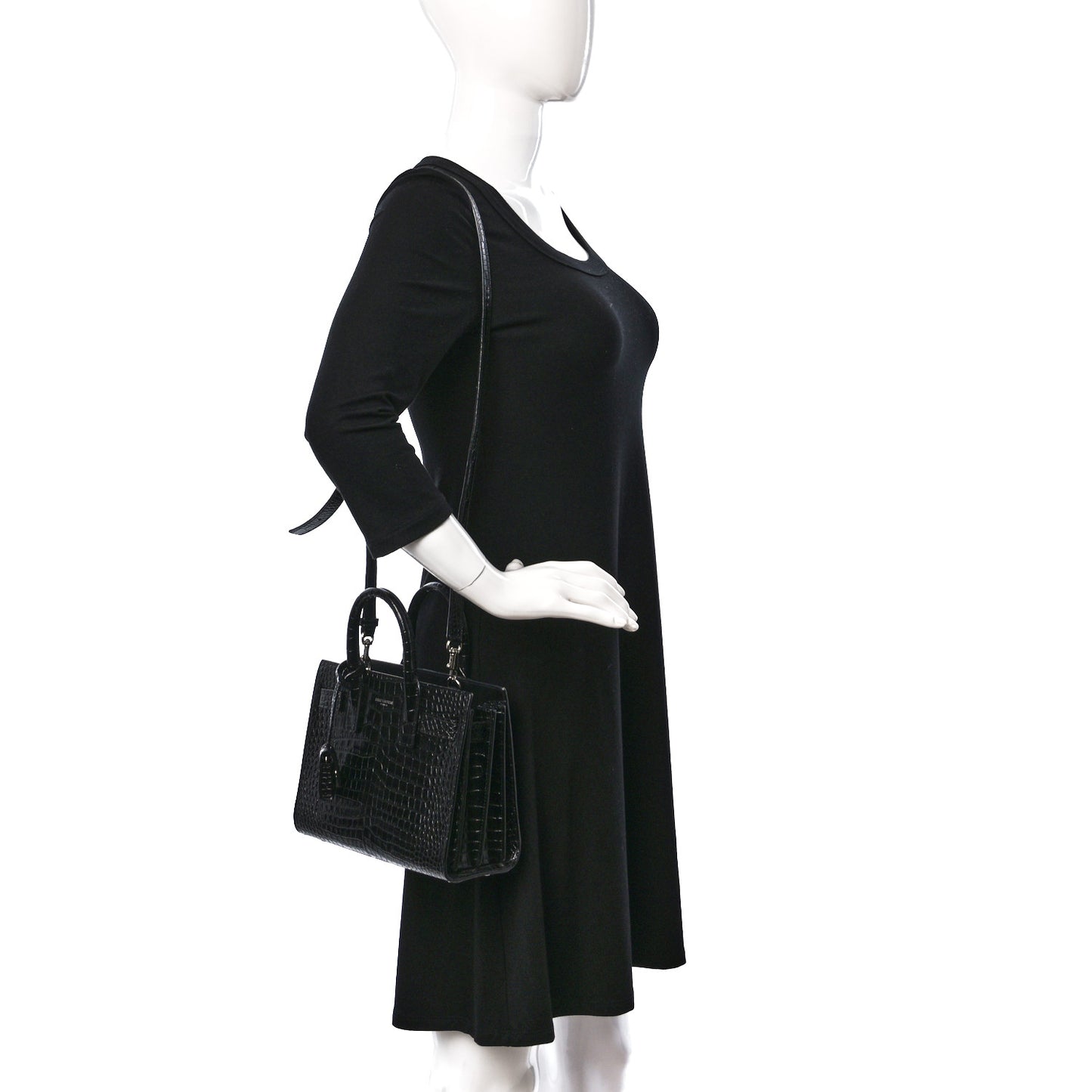 Calfskin Crocodile Embossed Nano Sac De Jour Black