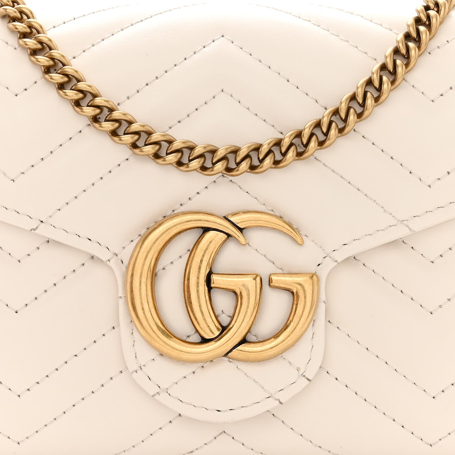 Gucci Calfskin Matelasse GG Marmont Chain Wallet Mystic White 8 of 11