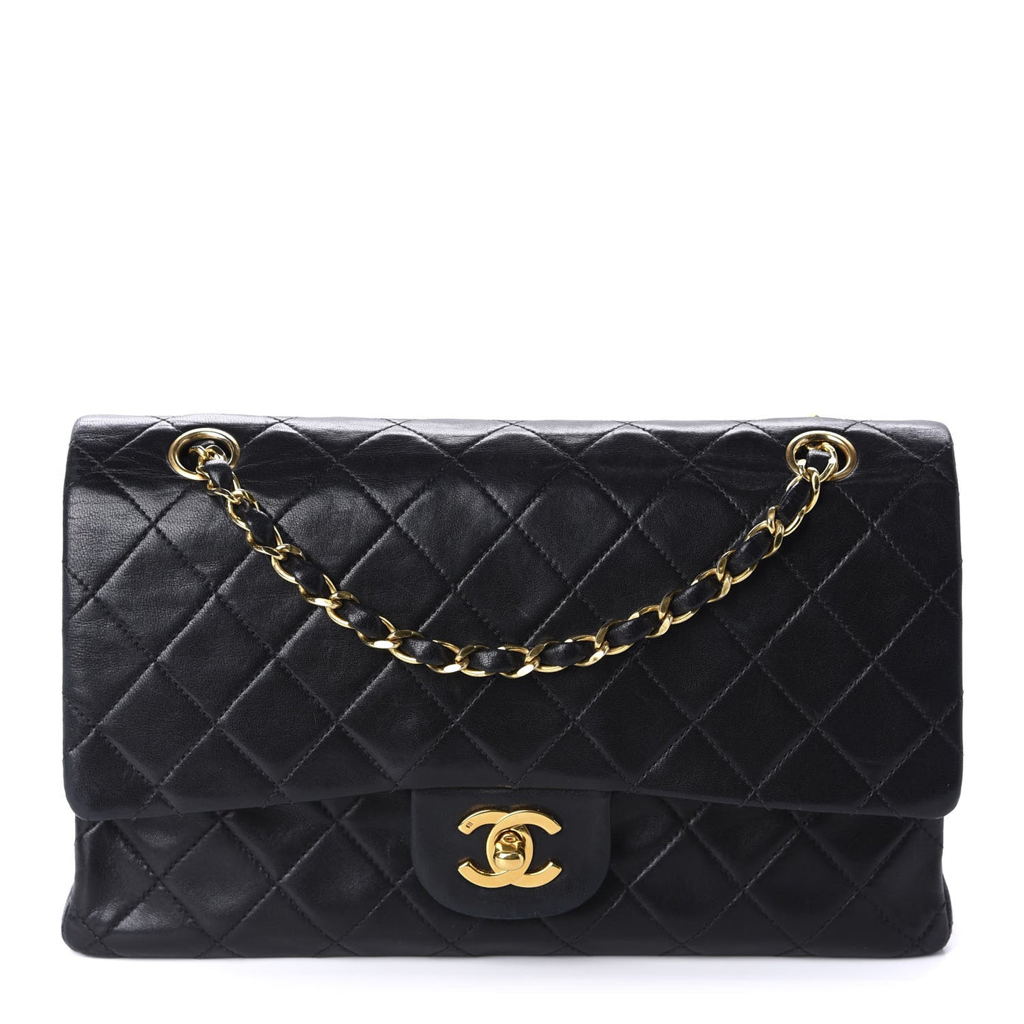 Lambskin Quilted Medium Double Flap Black