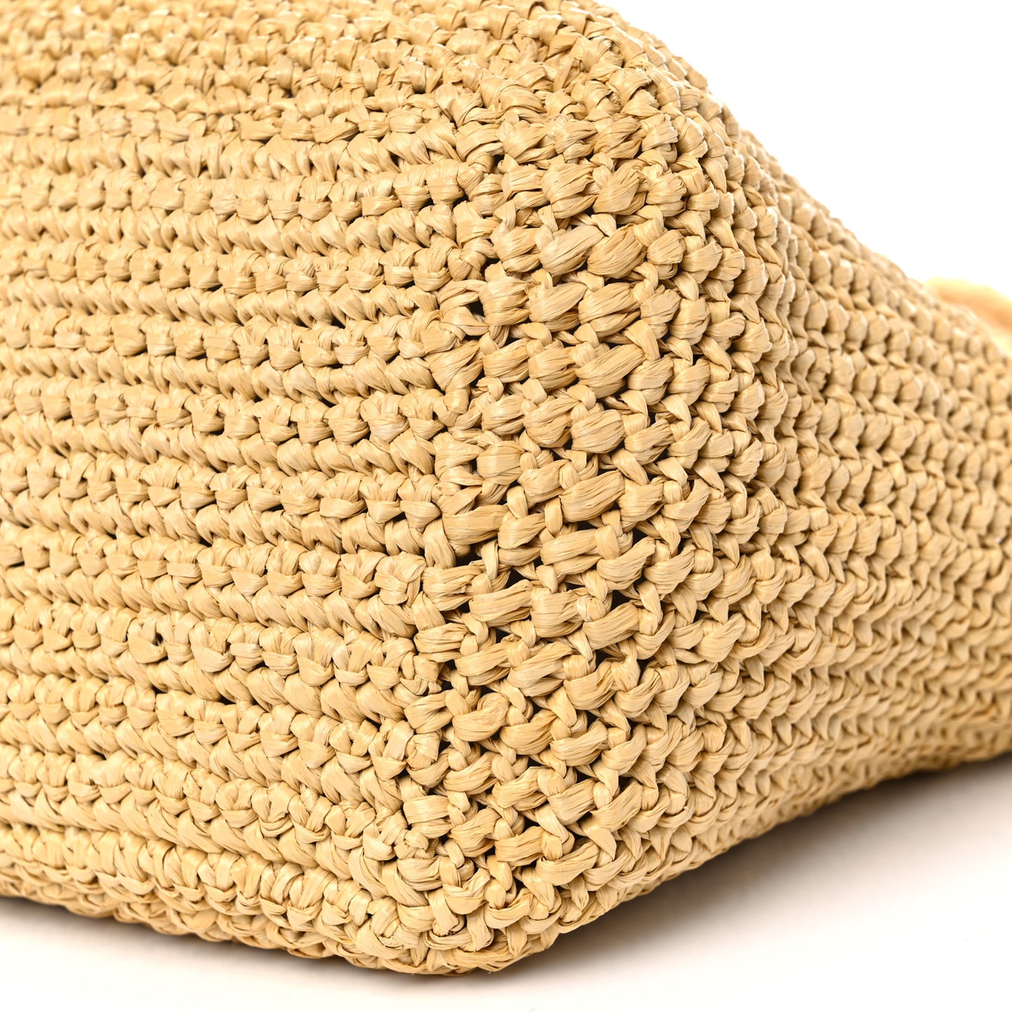 Yarn Raffia Effect Crochet Embroidered Logo Tote Naturale