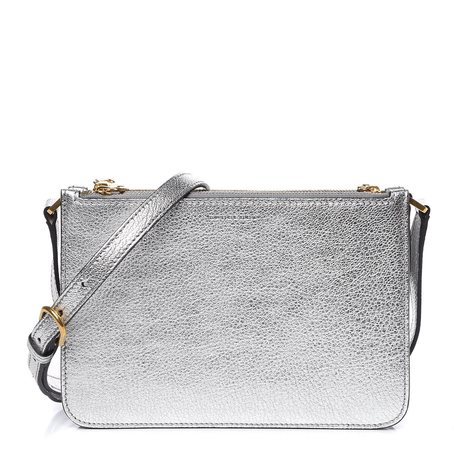 Metallic Goatskin Penhurst D-Ring Triple Zip Crossbody Bag Silver