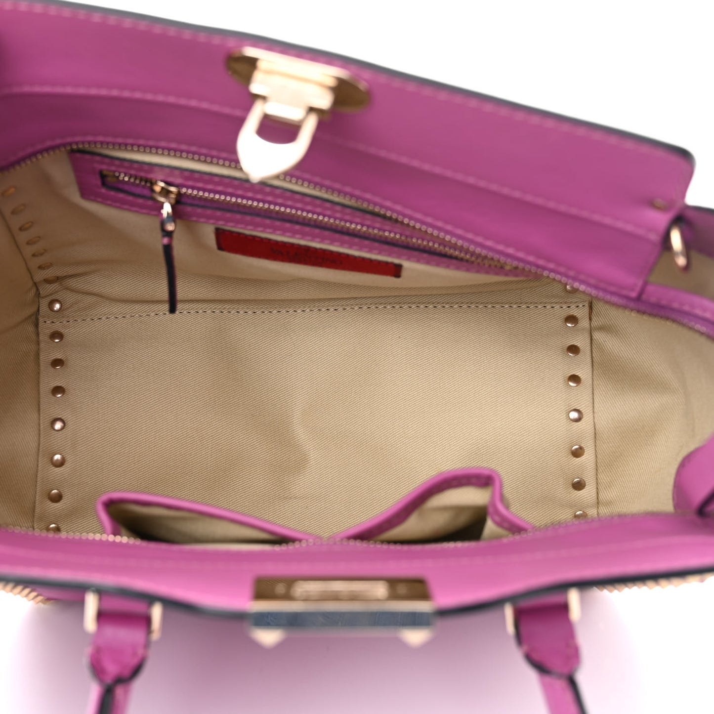 Vitello Small Rockstud Double Handle Tote Purple Violet