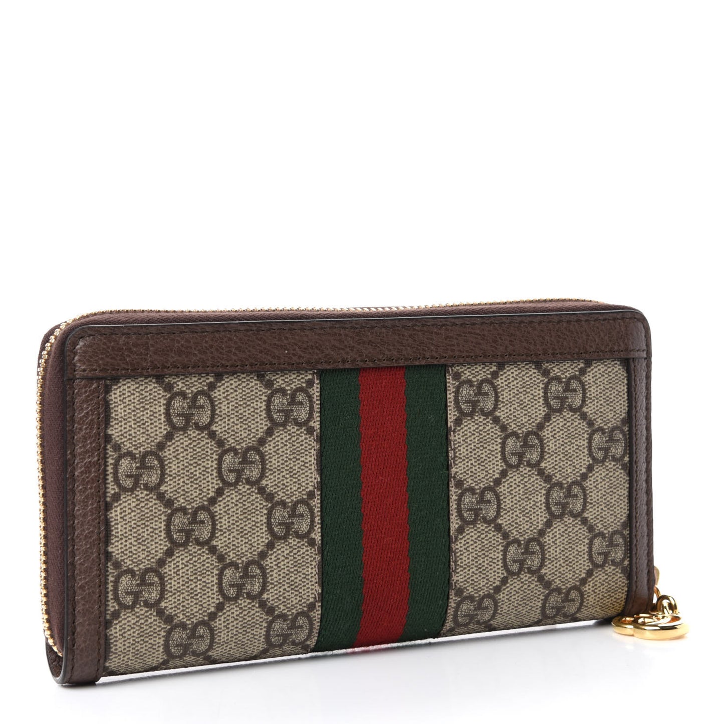 GG Supreme Monogram Web Ophidia Zip Around Wallet Brown