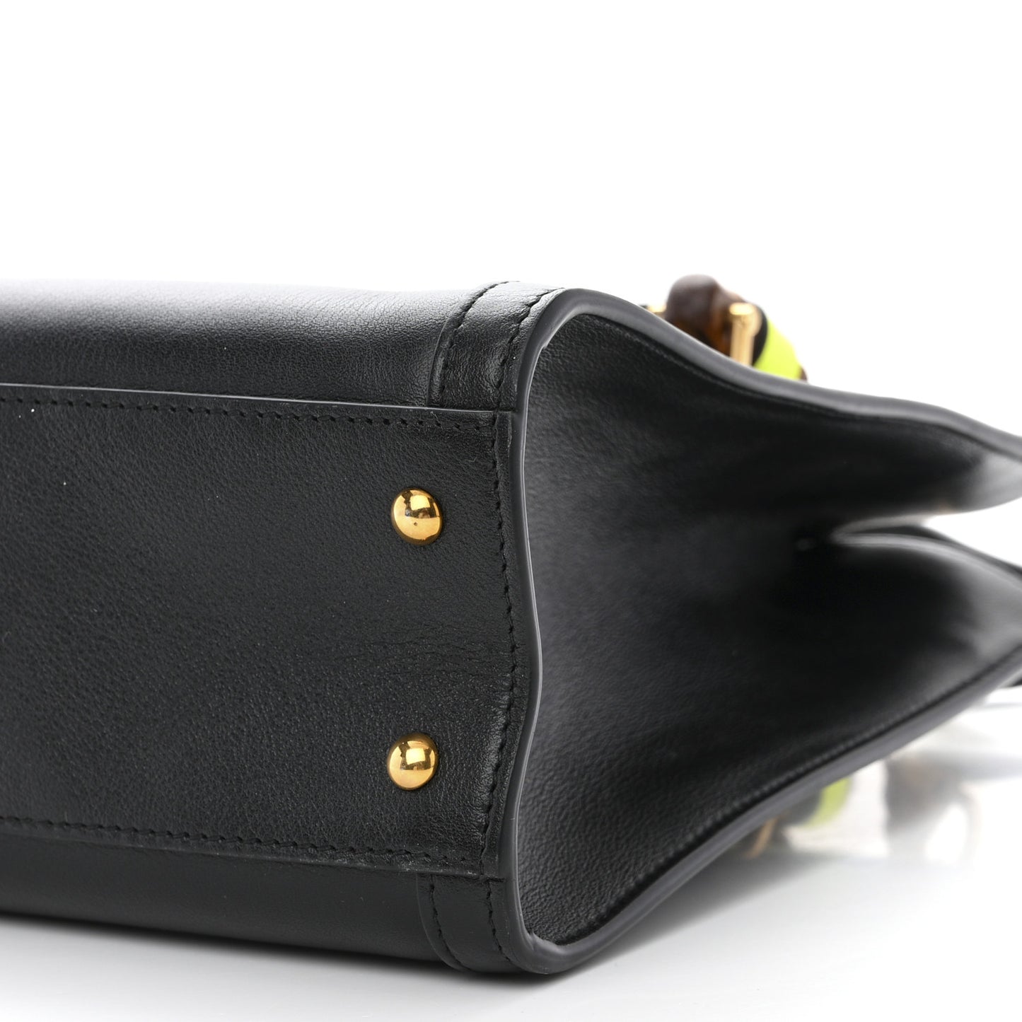 Calfskin Small Diana Tote Bag Black Yellow Fluo