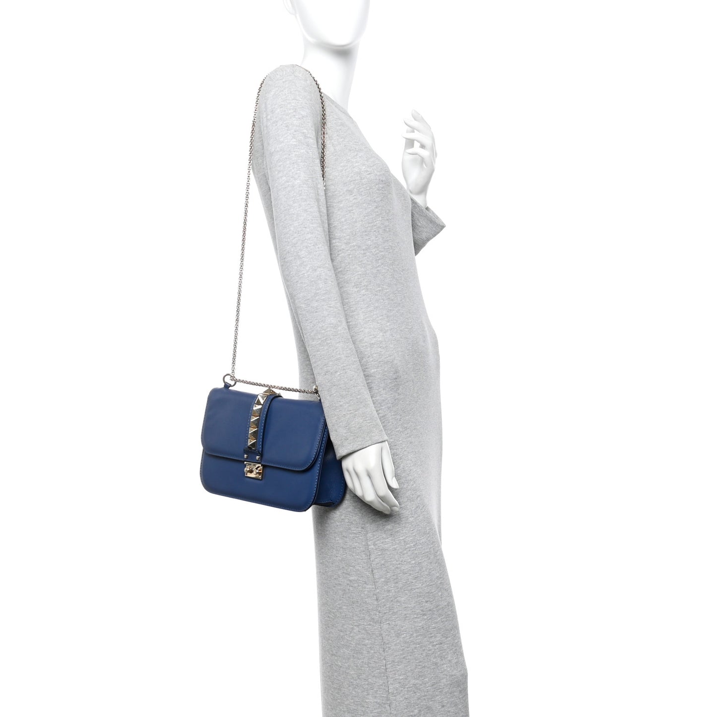 Vitello Medium Glam Lock Rockstud Flap Indigo