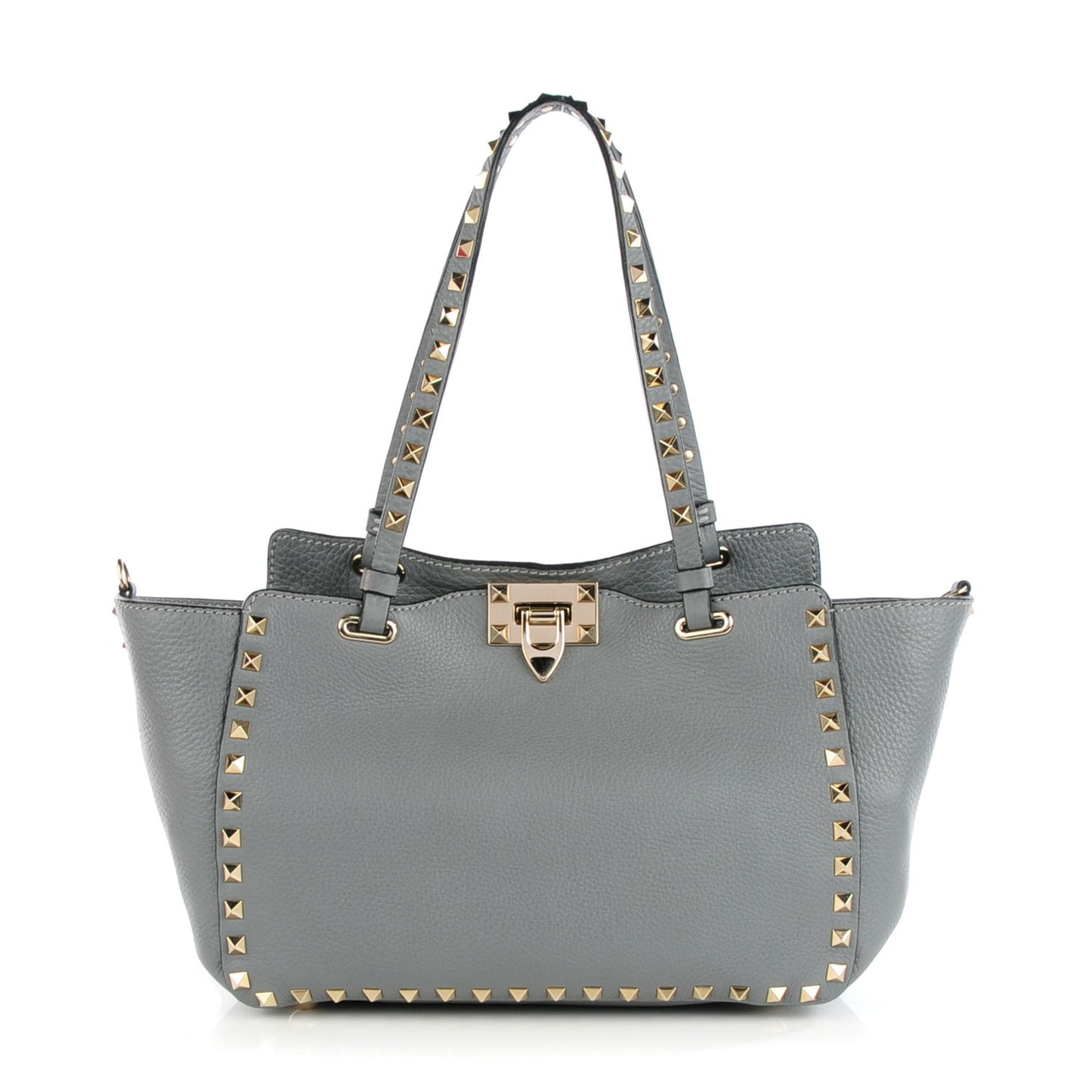 Grained Calfskin Small Rockstud Tote Grey