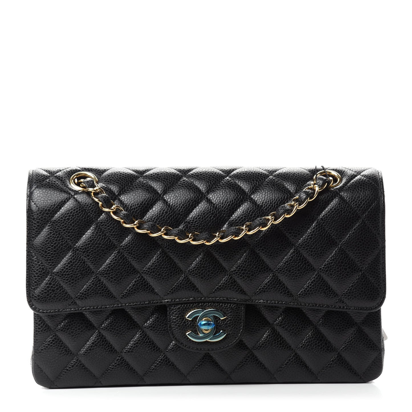 Caviar Quilted Medium Double Flap Black
