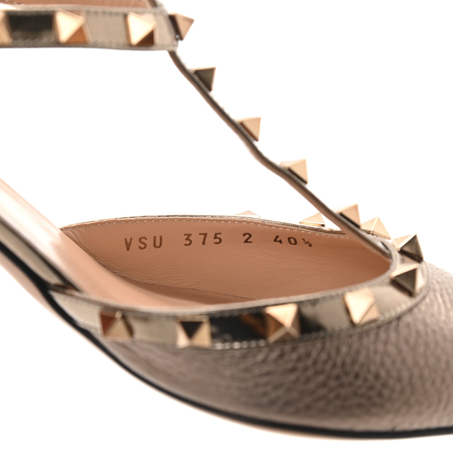 Valentino Garavani Metallic Pebbled Calfskin Patent Rockstud Ankle Strap 65mm Pumps 40.5 Sasso 8 of 8