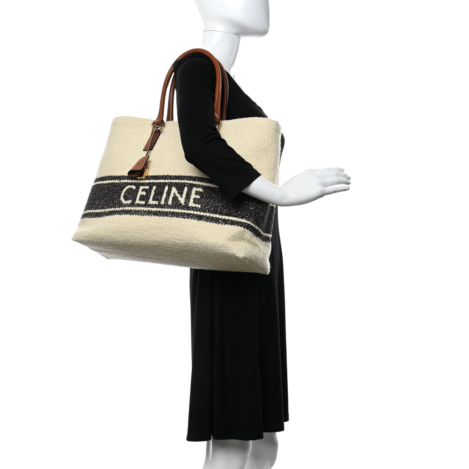 Celine Plein Soleil Textile Calfskin Horizontal Cabas Natural Tan