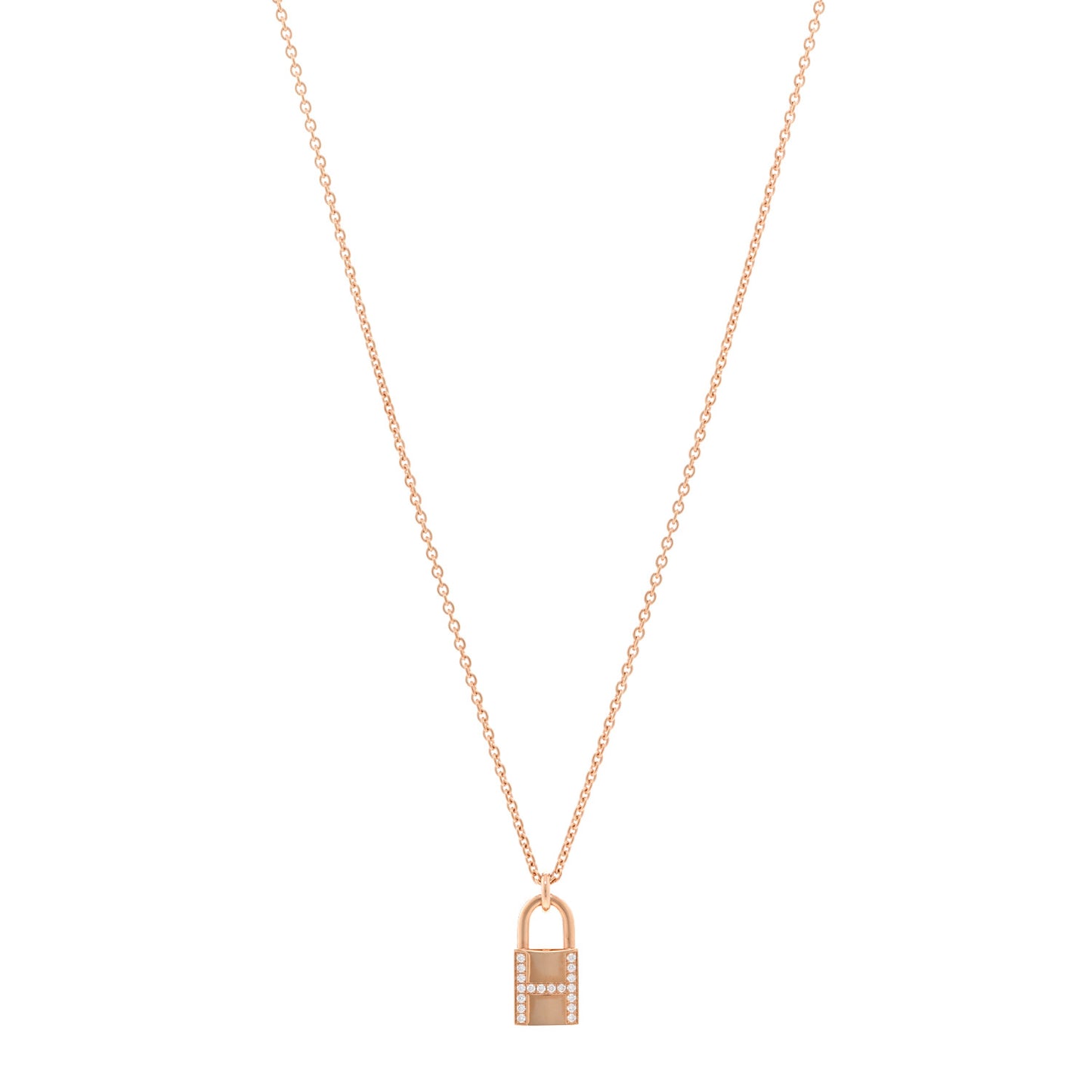 18K Rose Gold Diamond Amulettes Cadenas Pendant Necklace