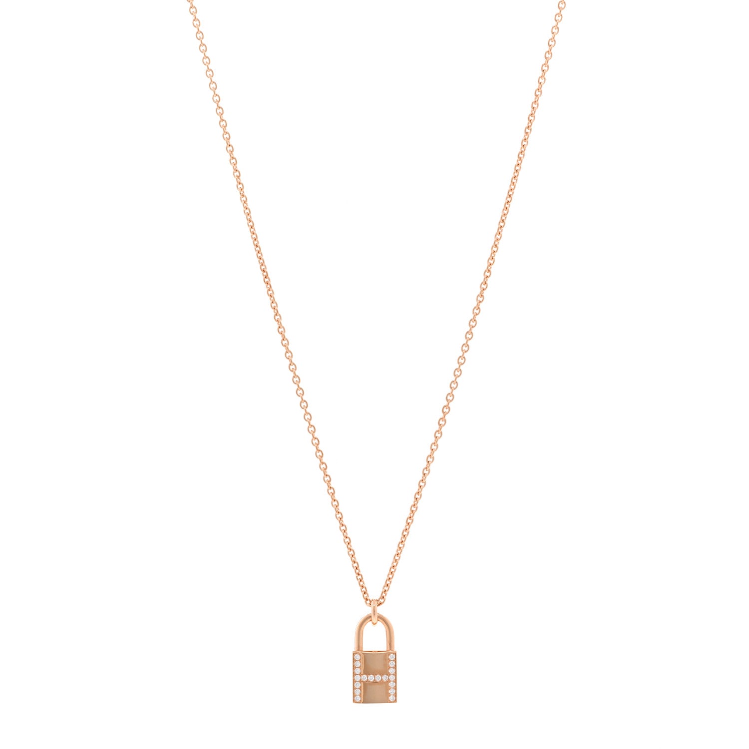 Hermes 18K Rose Gold Diamond Amulettes Cadenas Pendant Necklace 1 of 6
