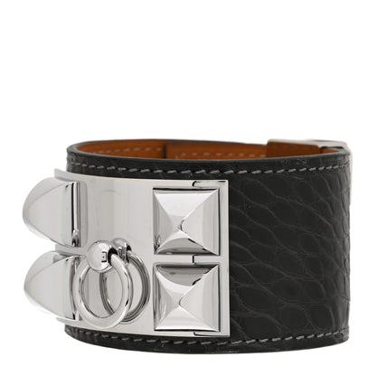Hermes Matte Alligator Collier De Chien CDC Bracelet S Graphite 1 of 5