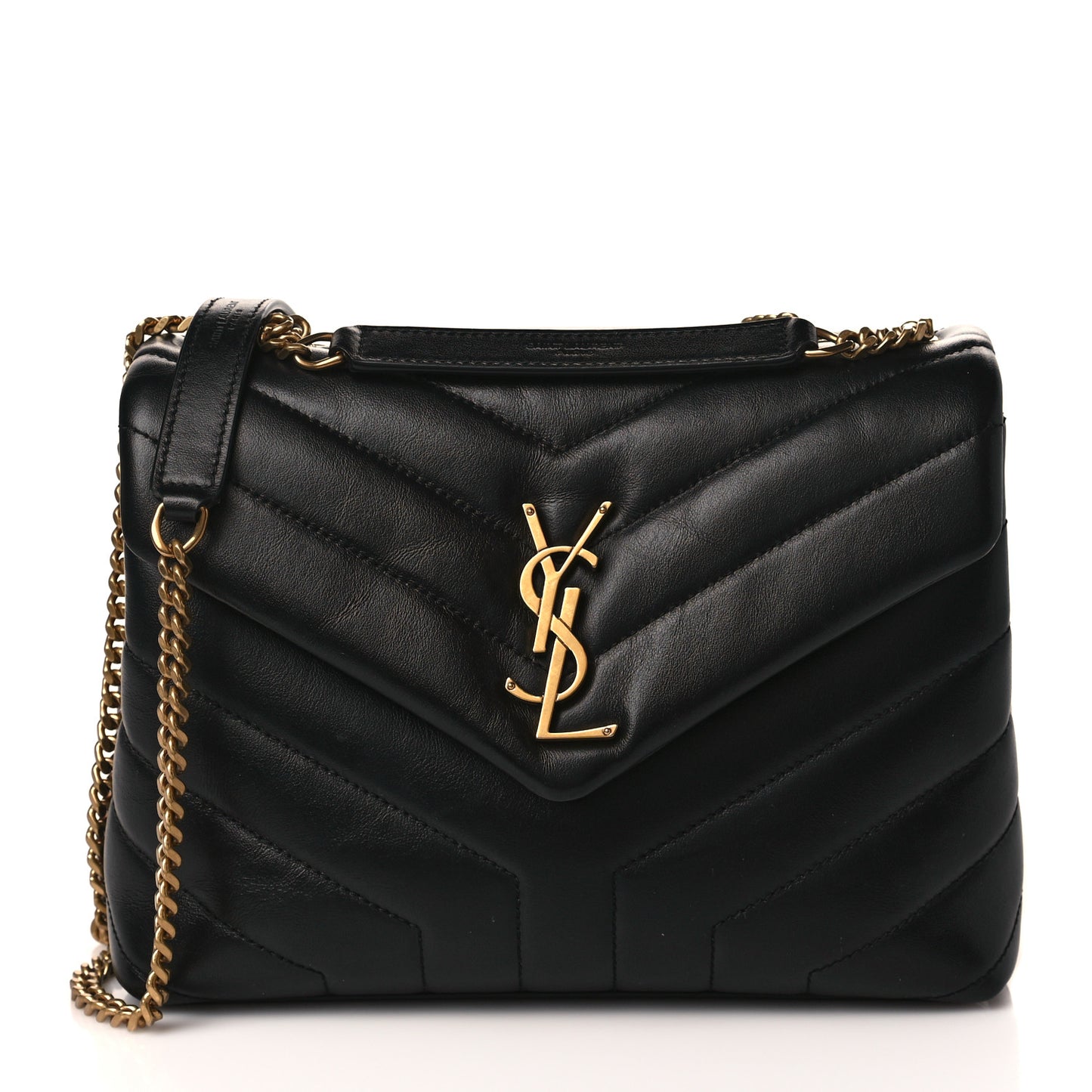 Calfskin Y Quilted Monogram Small Loulou Chain Satchel Black
