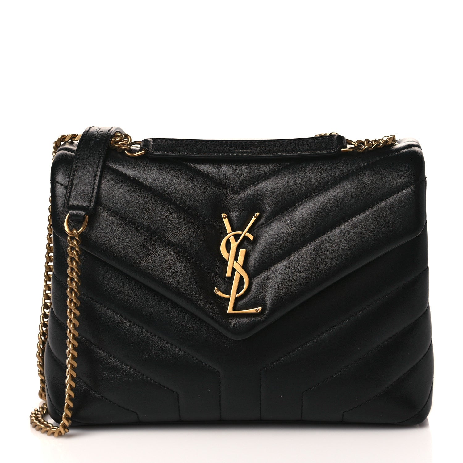 Saint Laurent Calfskin Y Quilted Monogram Small Loulou Chain Satchel Black 1 of 10