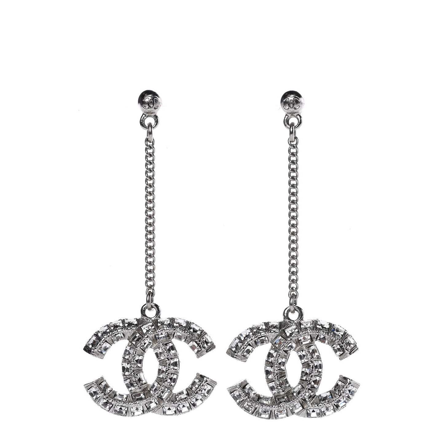 Baguette Crystal CC Dangle Earrings Silver