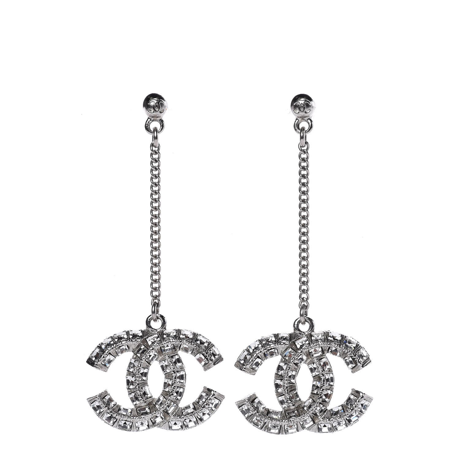 Chanel Baguette Crystal CC Dangle Earrings Silver 1 of 4