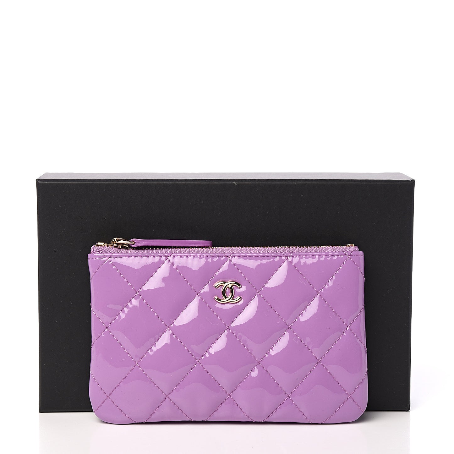Patent Quilted Small Cosmetic Case Purple