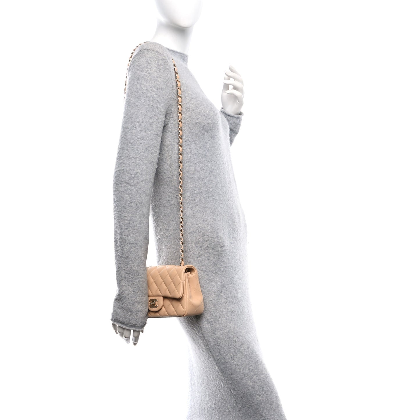 Lambskin Quilted Mini Rectangular Flap Beige