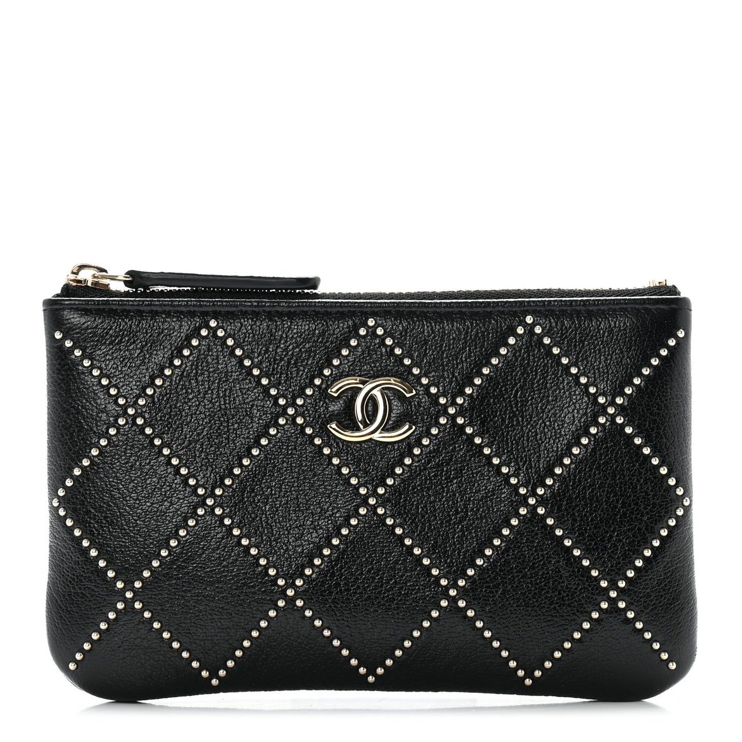 Shiny Lambskin Studded Rock The Diamond CC Small Cosmetic Case Black