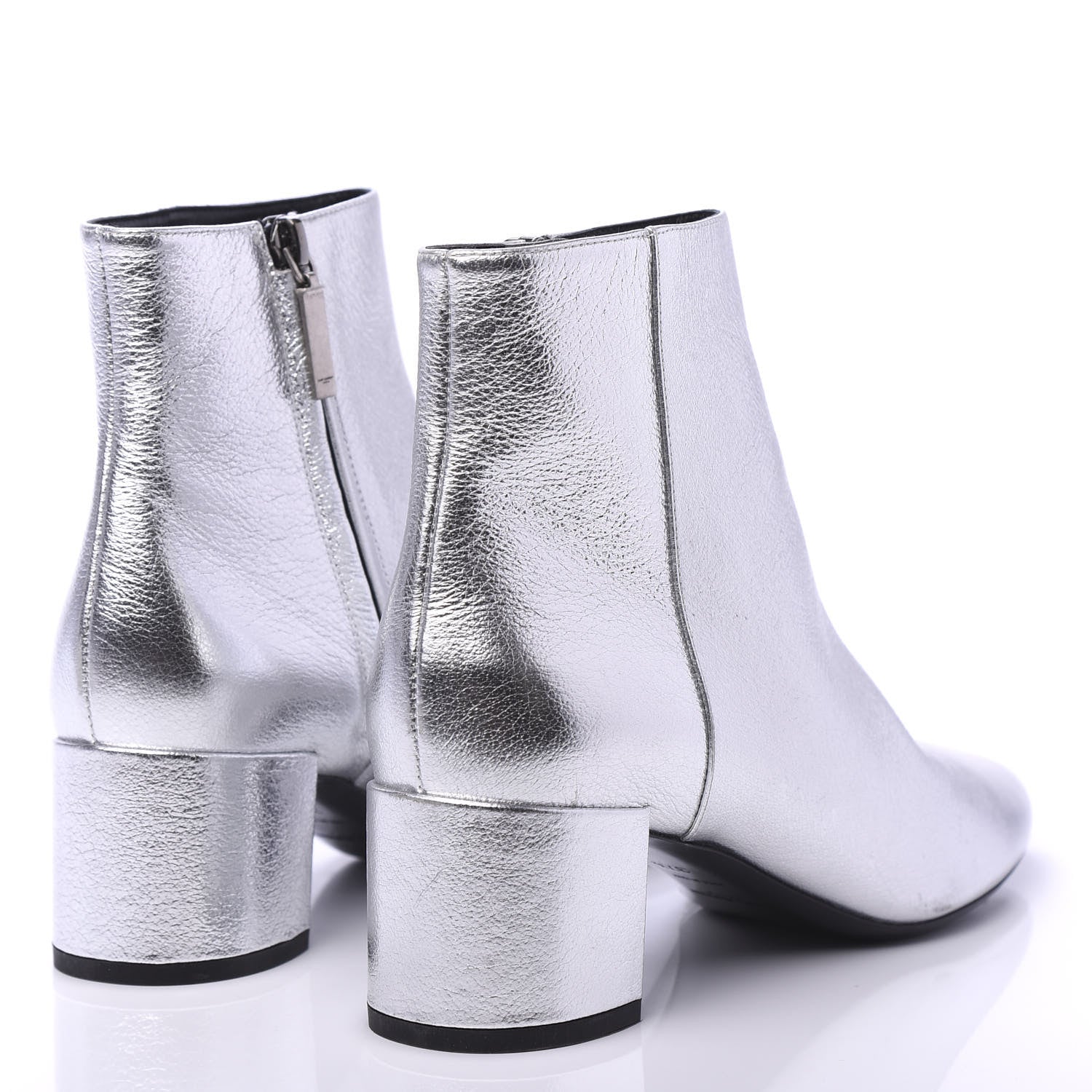 Saint Laurent Metallic Calfskin Loulou 50 Ankle Booties 37.5 Silver 4 of 8