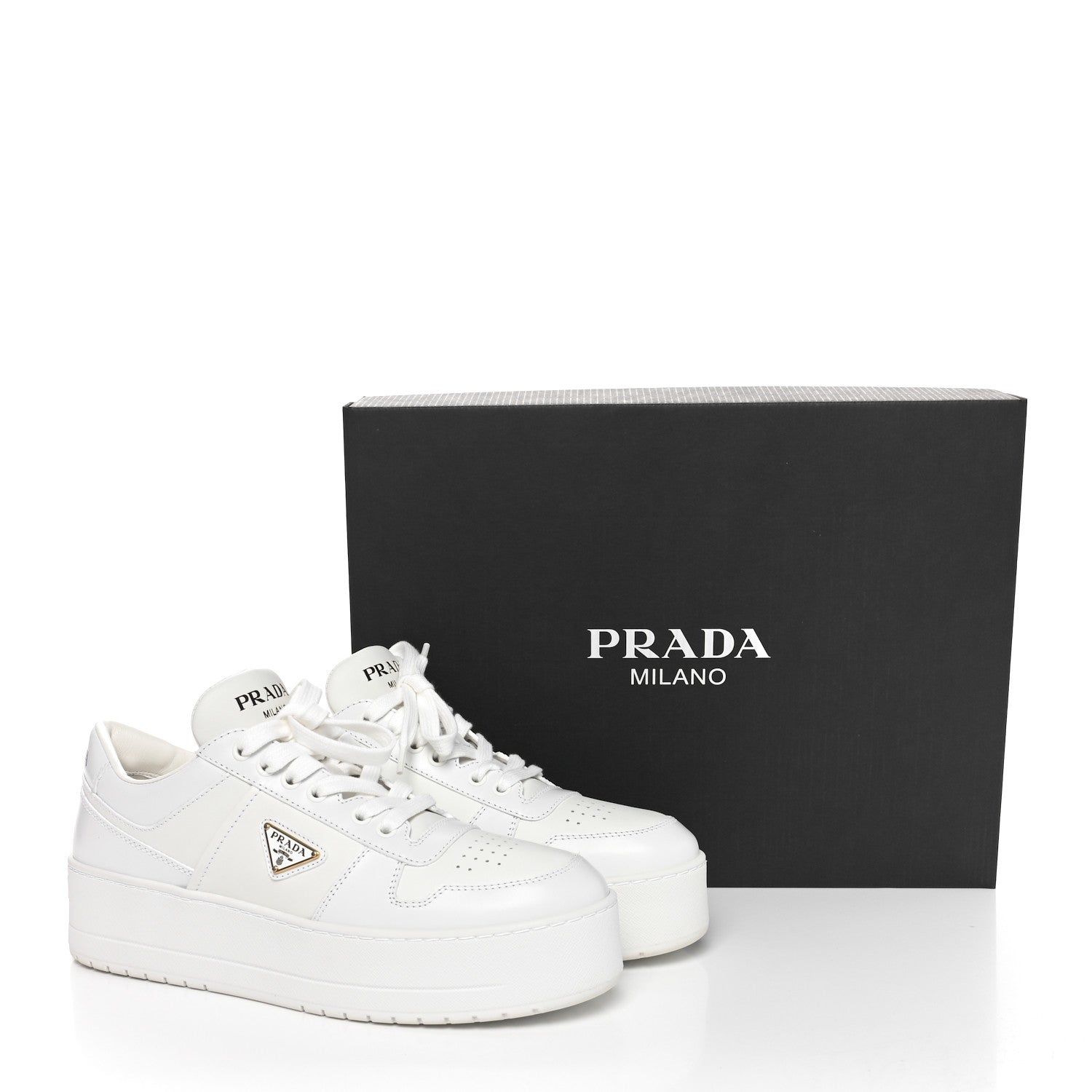 Prada Vitello Rois Triangle Womens Downtown Platform Low Top Sneakers 40 White 6 of 9