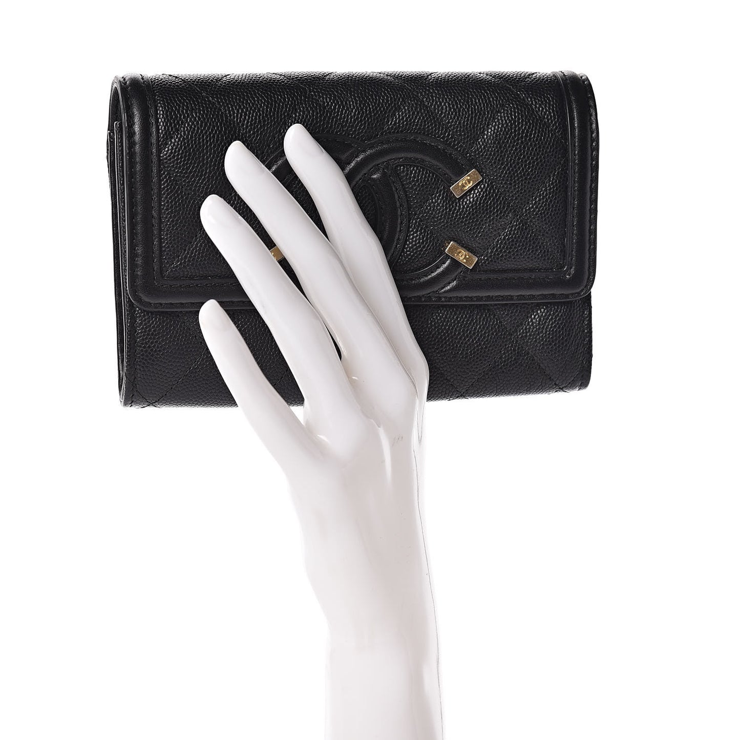 Caviar Quilted Medium Filigree Flap Wallet Black
