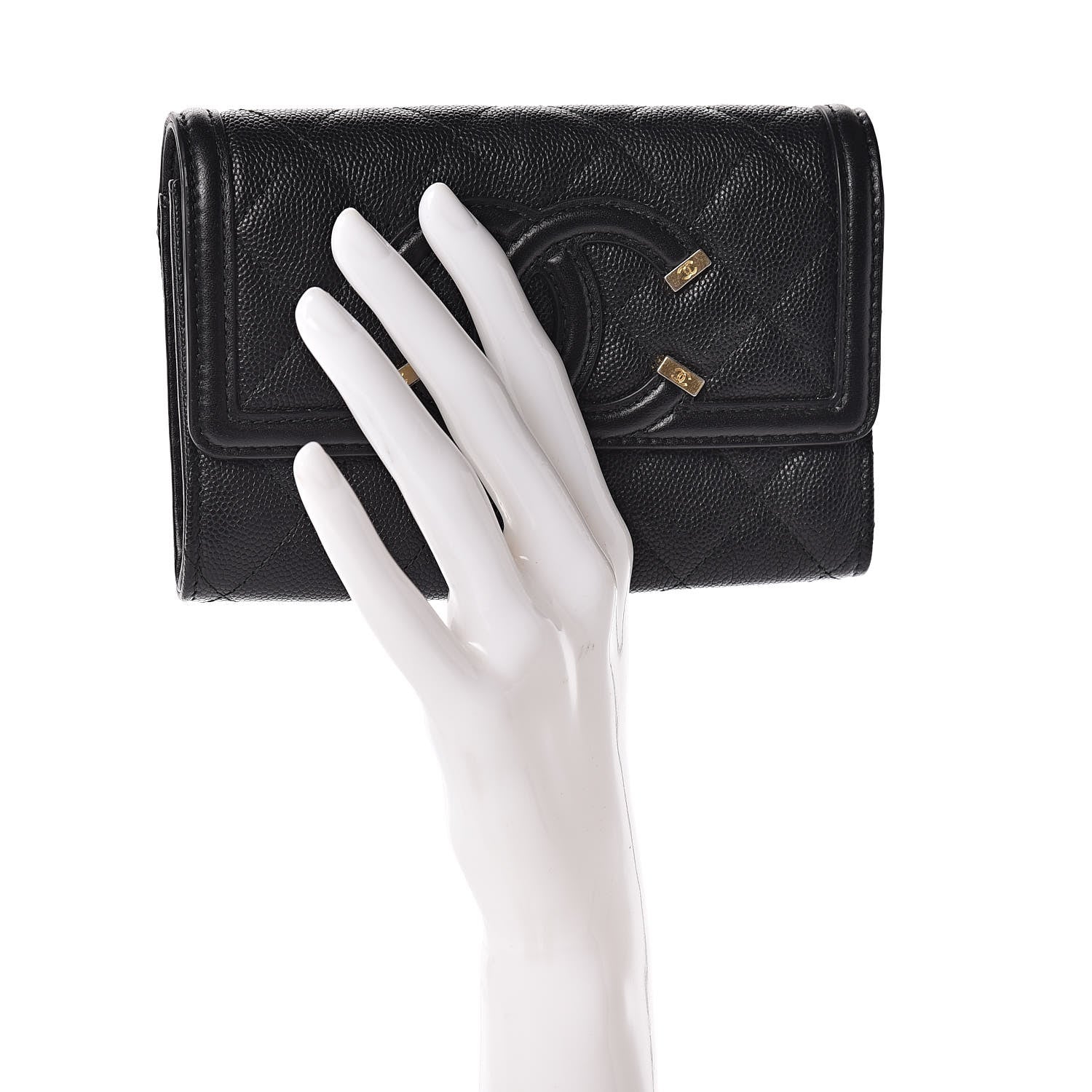 Chanel Caviar Quilted Medium Filigree Flap Wallet Black 2 of 9