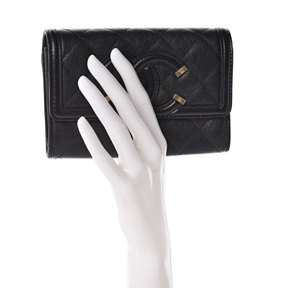 Chanel Caviar Quilted Medium Filigree Flap Wallet Black 2 of 9