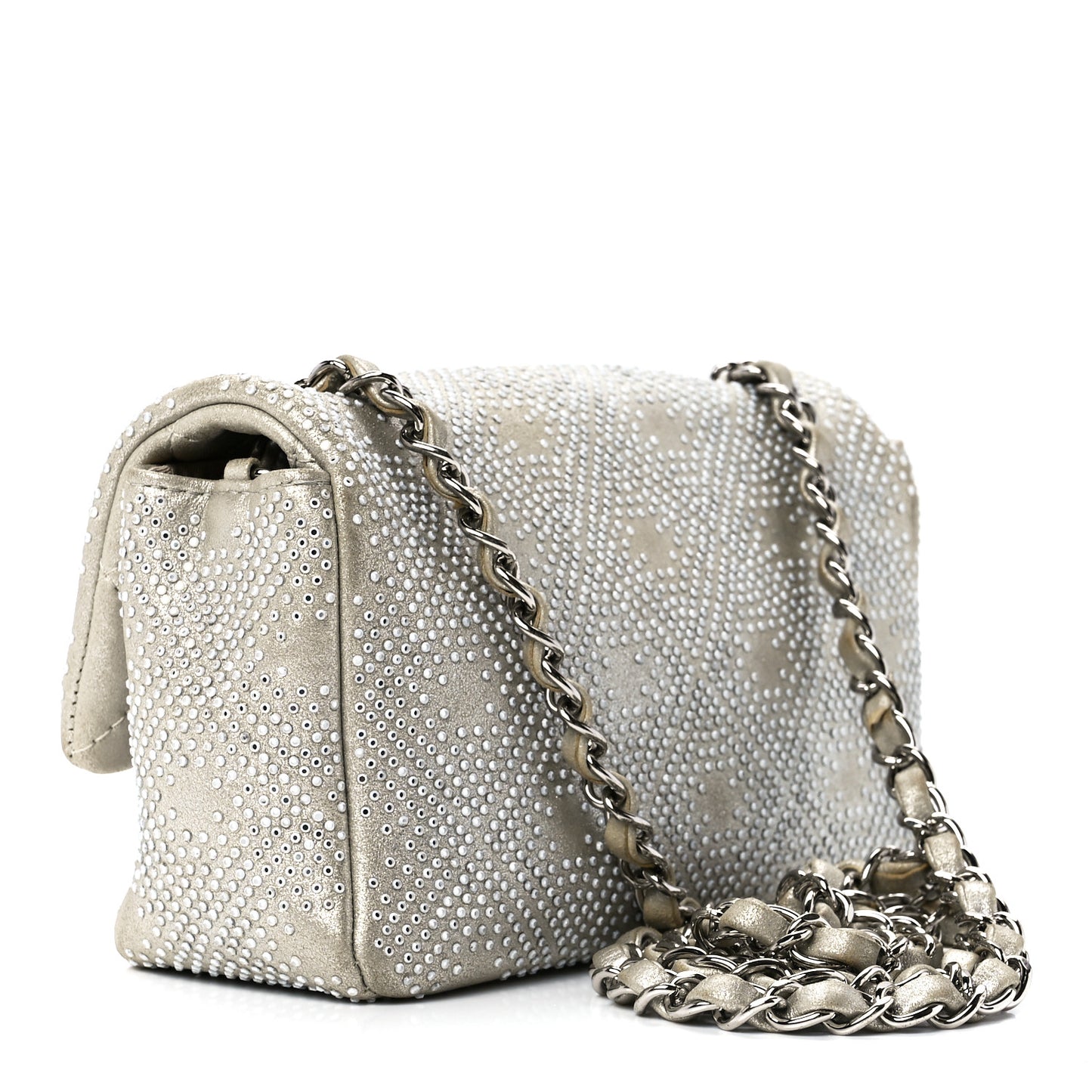Iridescent Calfskin Studded Mini Flap Silver