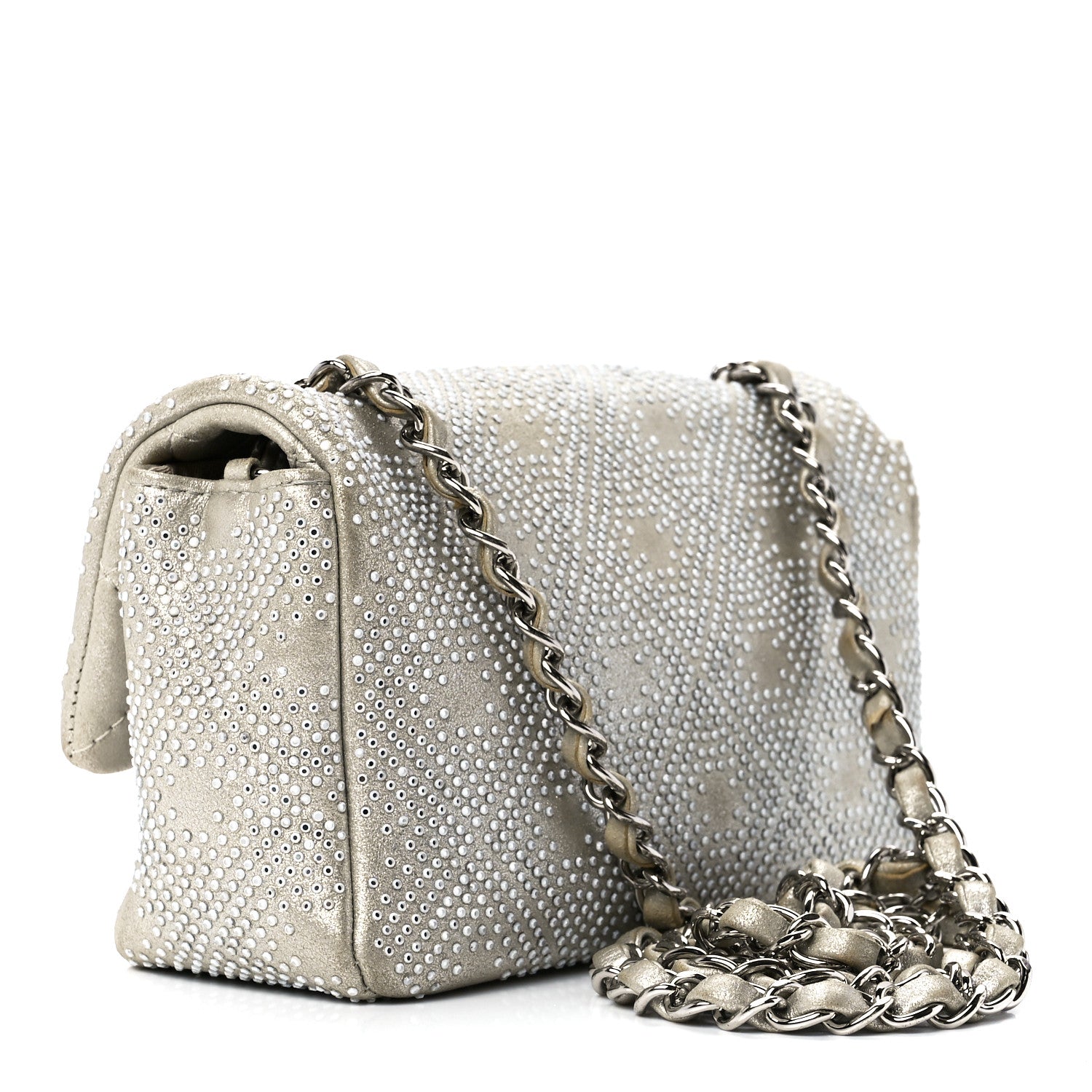 Chanel Iridescent Calfskin Studded Mini Flap Silver 3 of 12