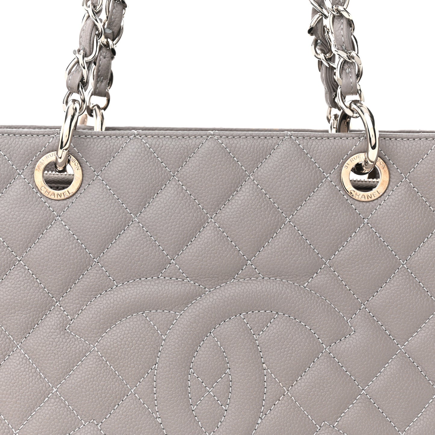 Caviar Quilted Grand Shopping Tote GST Light Grey