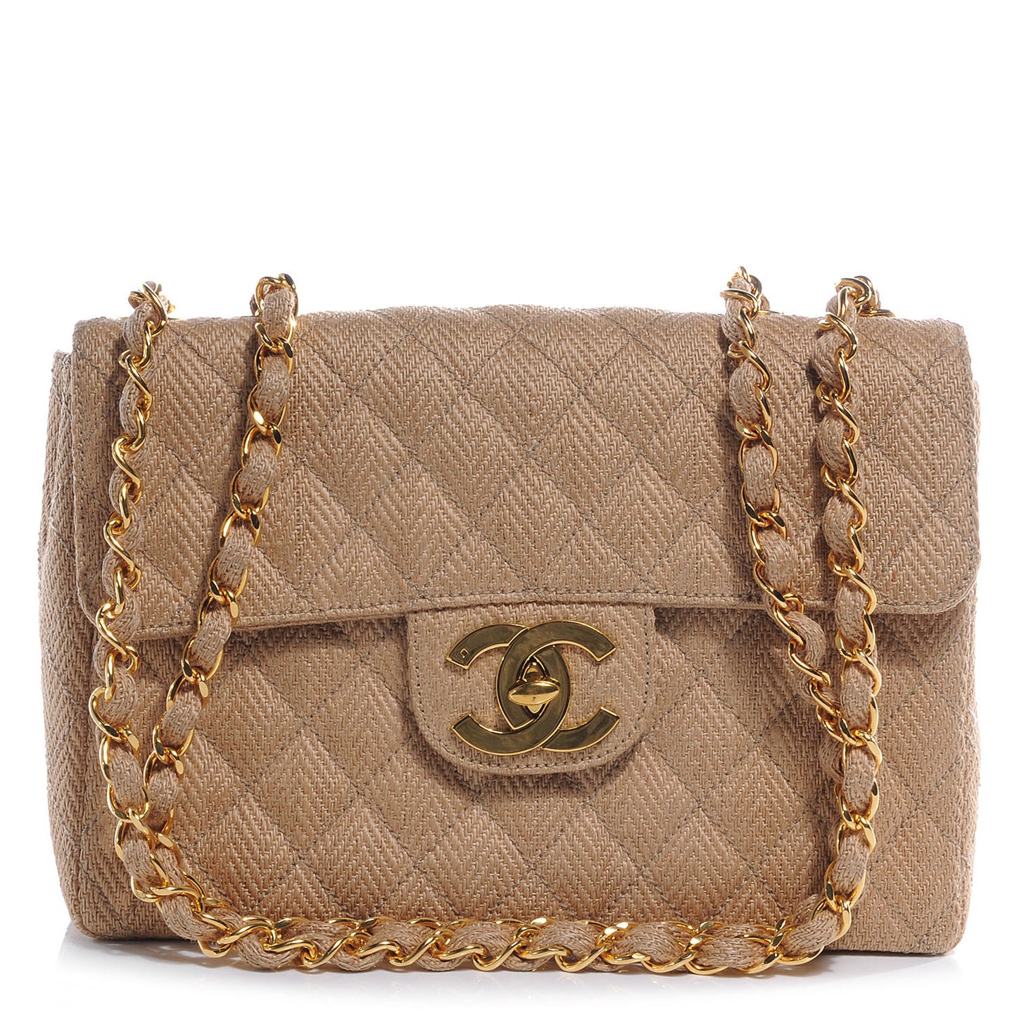 Woven Raffia Jumbo Flap Beige