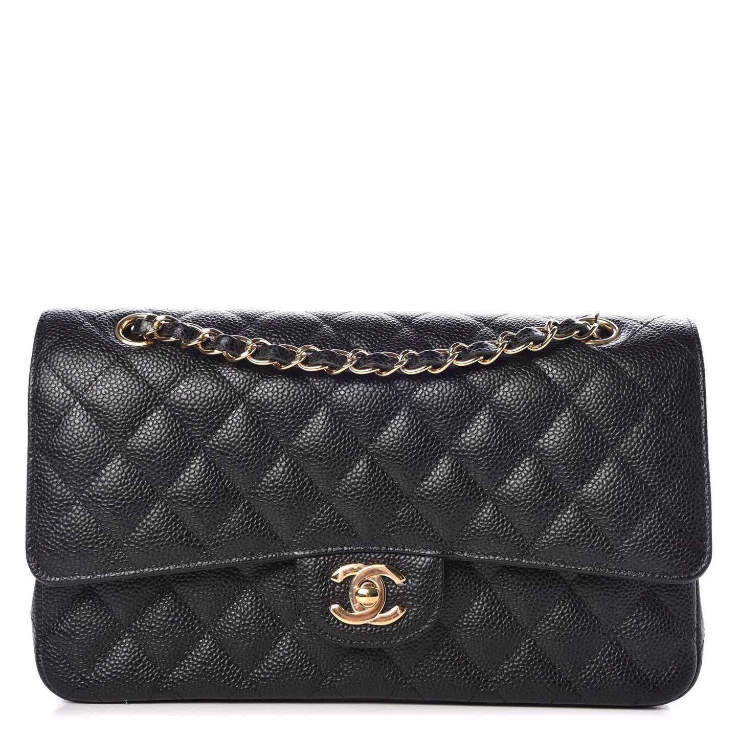 Caviar Quilted Medium Double Flap Black