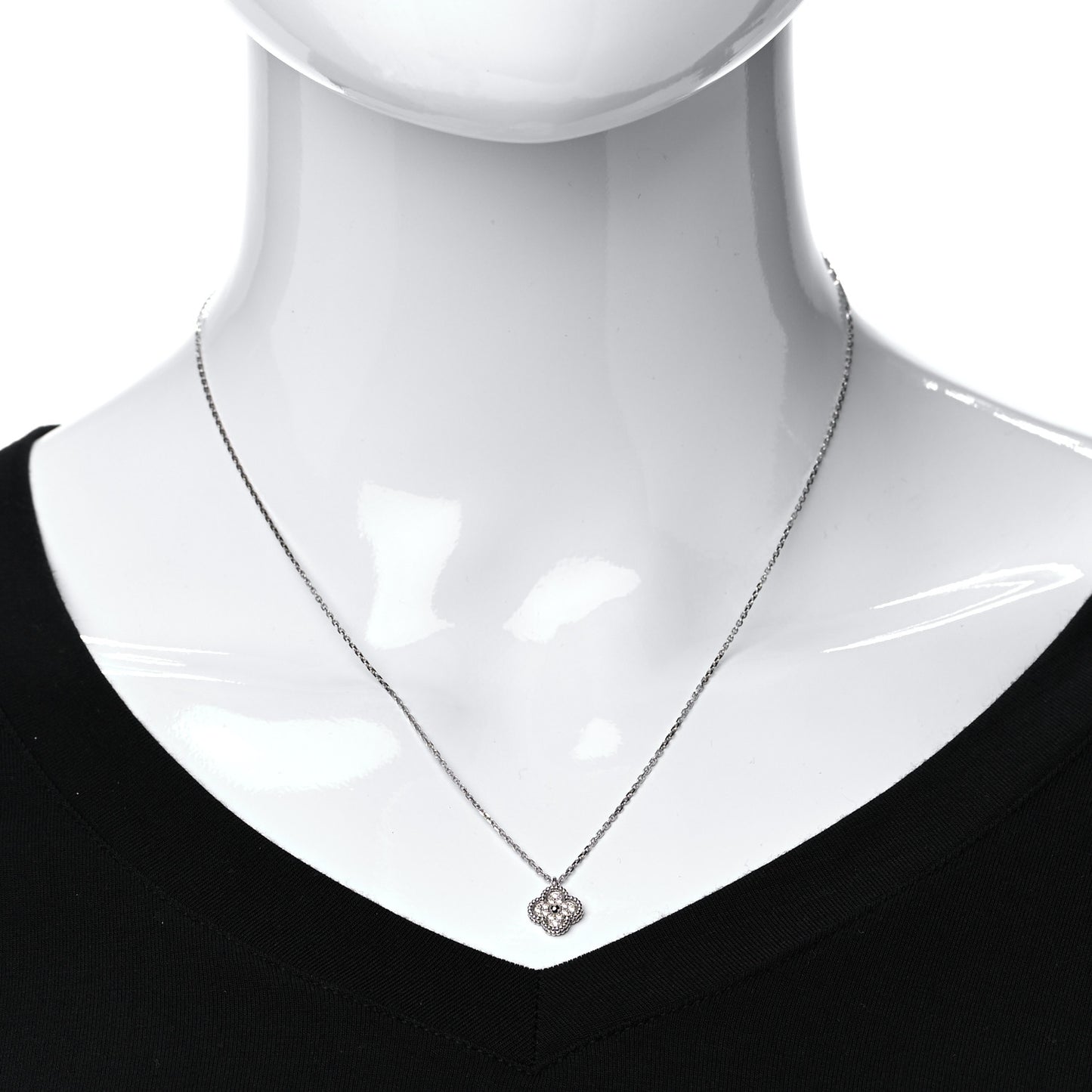 18K White Gold Diamond Sweet Alhambra Pendant Necklace