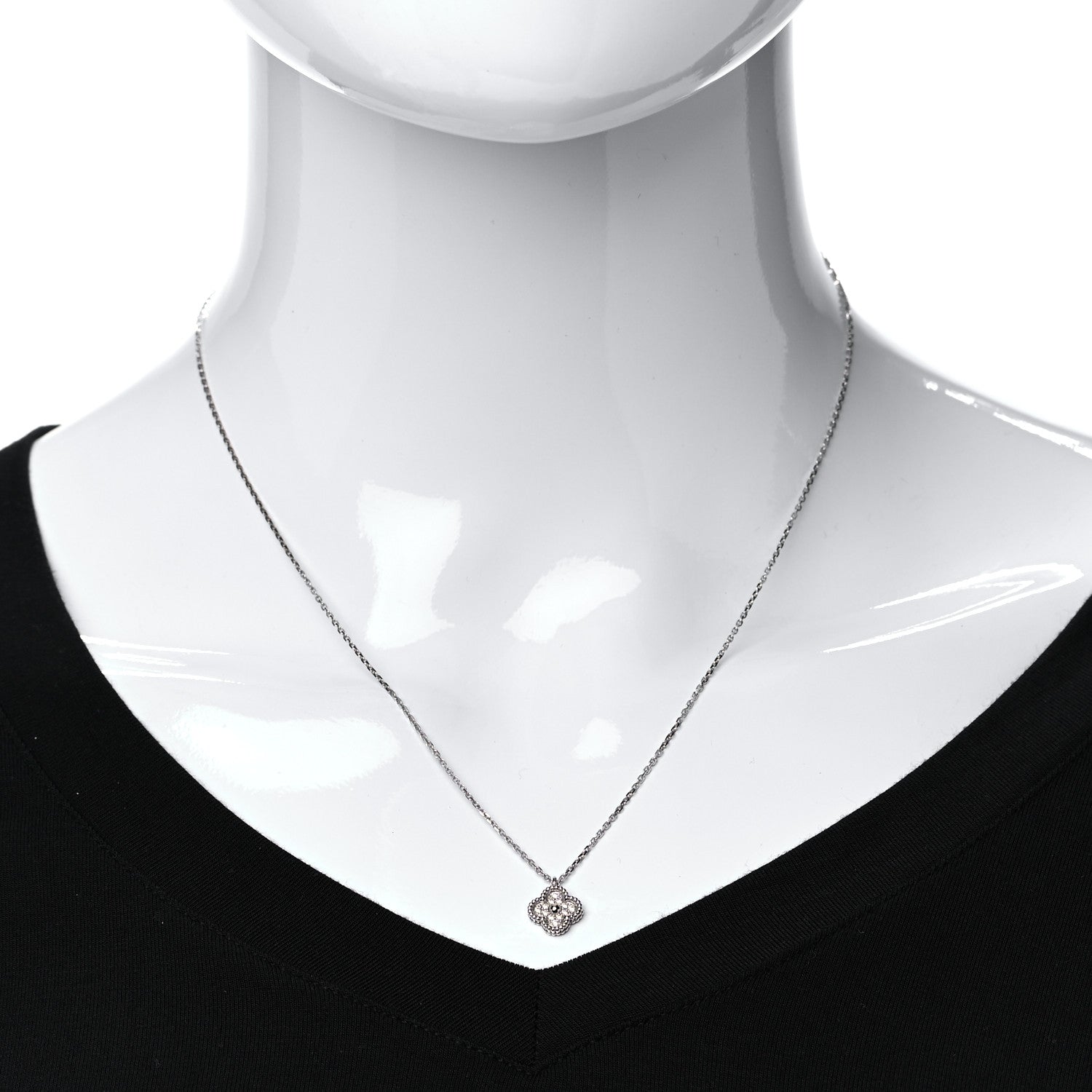 Van Cleef & Arpels 18K White Gold Diamond Sweet Alhambra Pendant Necklace 2 of 8