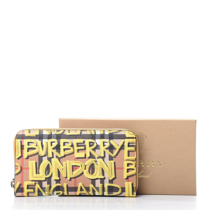 Burberry Vintage Check Graffiti Print Zip Around Wallet Yellow 10 of 10