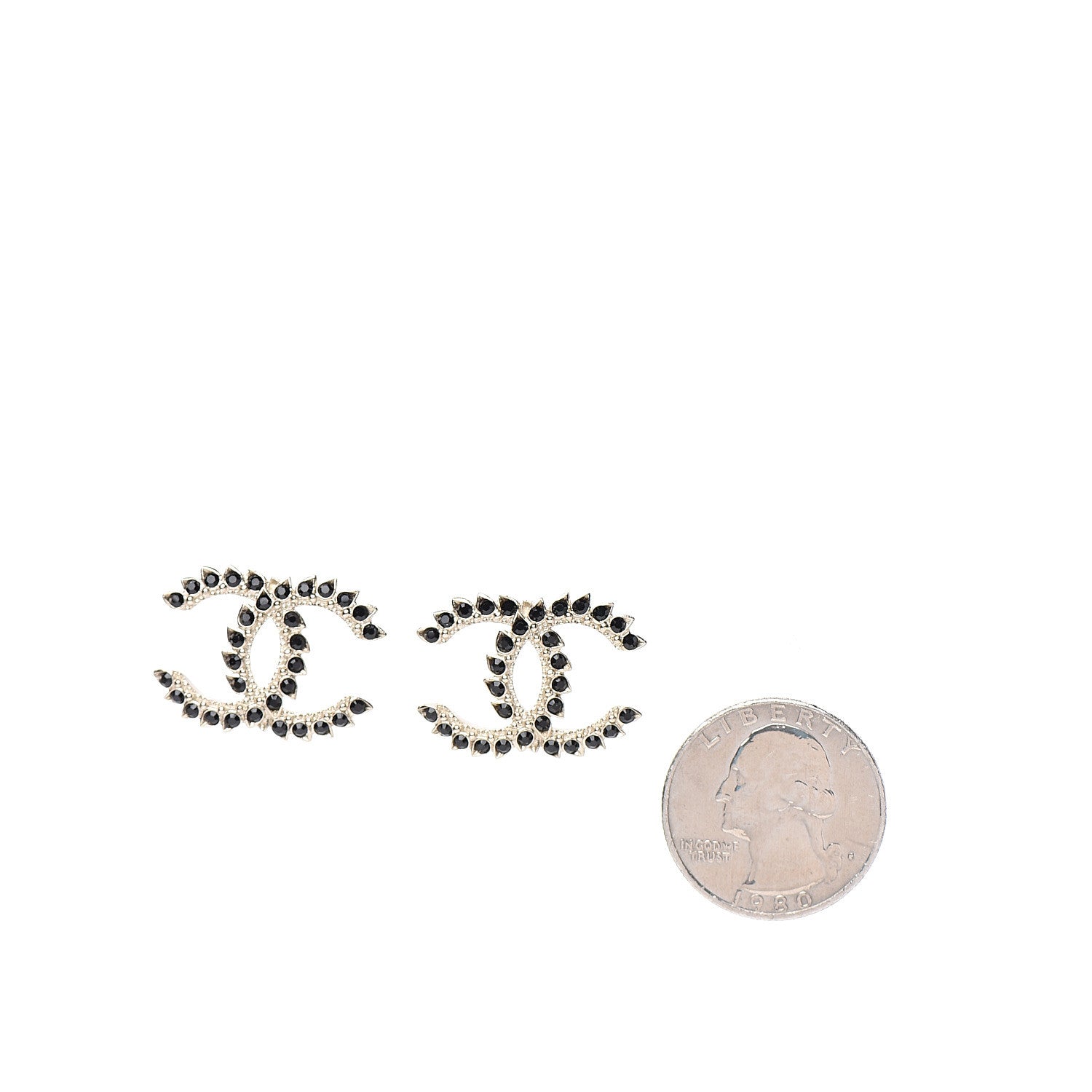 Chanel Strass Crystal CC Earrings Gold Black 2 of 5