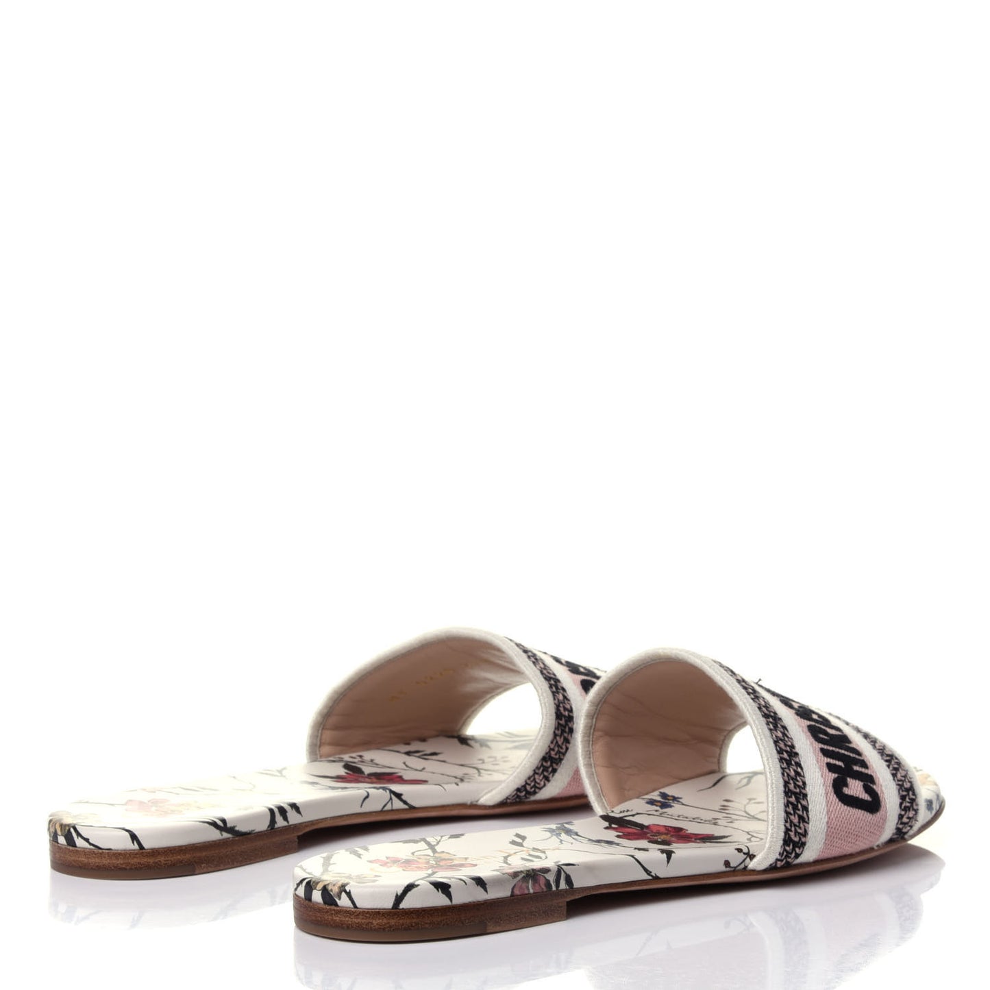 Canvas Rose Mutabilis Embroidered Dway Flat Slide Sandals 37.5 Pink Multicolor