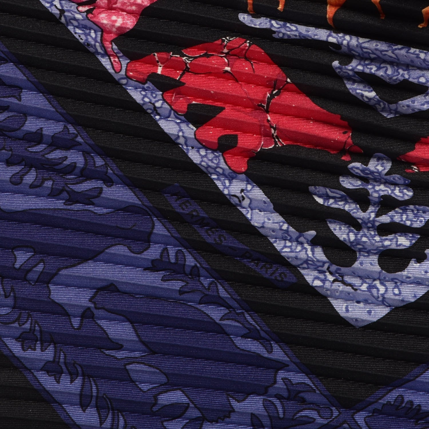 Hermes Silk Plisse Early America Scarf 90 Black Bleu Nuit Rouge 6 of 7
