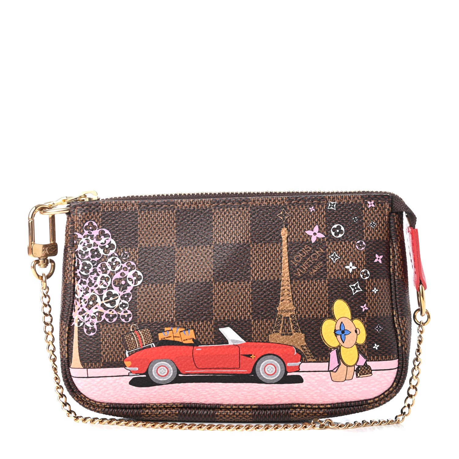 Louis Vuitton Damier Ebene 2019 Christmas Animation Mini Pochette Accessories Red 1 of 8