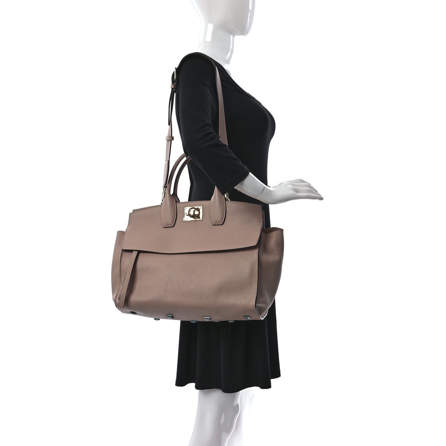 Hammered Calfskin Medium Studio Top Handle Bag Ameretti