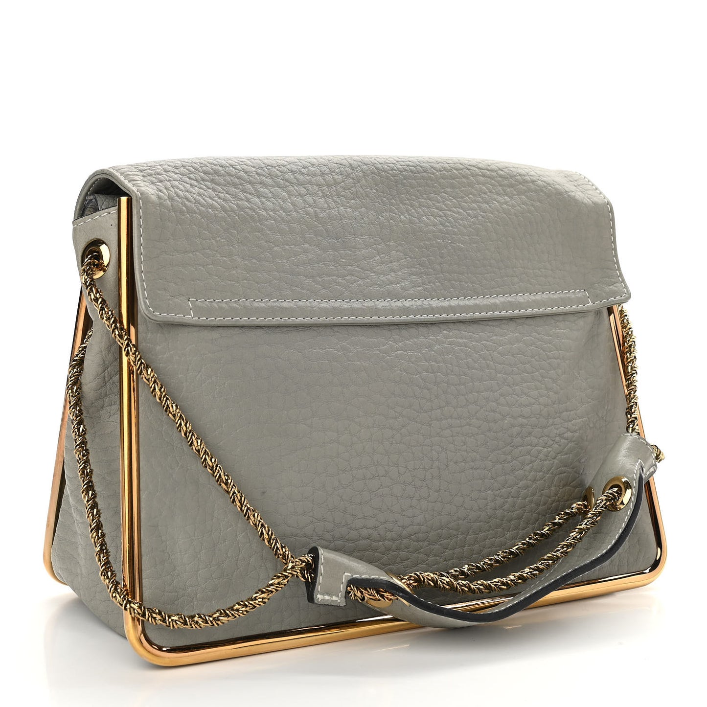 Grained Calfskin Medium Sally Flap Bag Grey