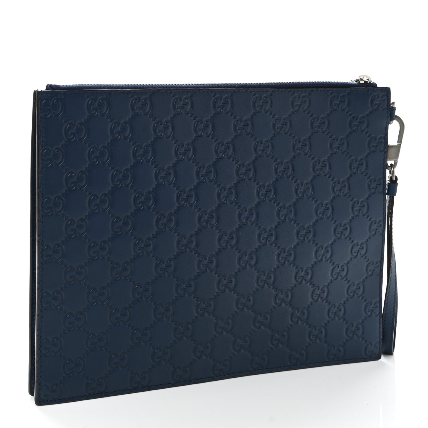X MLB Guccissima NY Yankees Zip Wristlet Pouch Royale Ivory