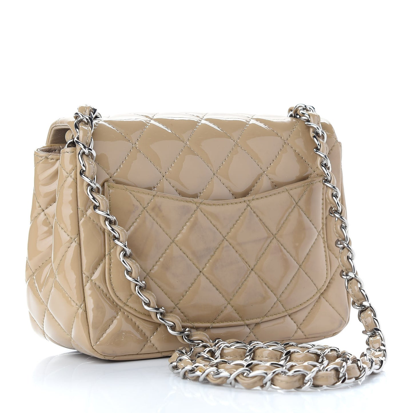 Patent Quilted Mini Square Flap Beige