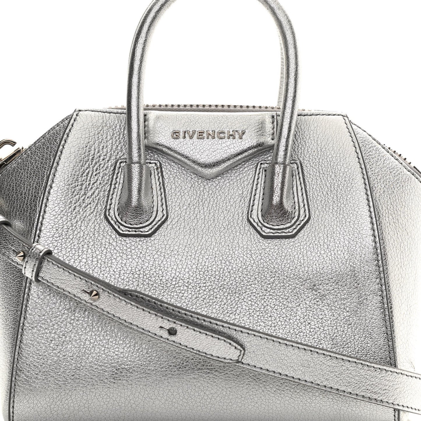 Metallic Sugar Goatskin Mini Antigona Silver