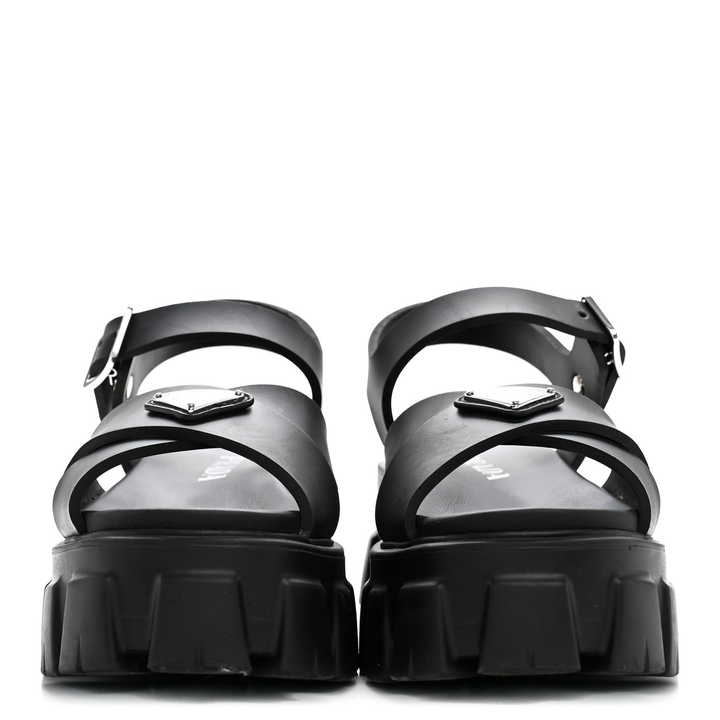 Foam Rubber Metal Triangle Logo Monolith 55mm Soft Cage Sandals 37 Black