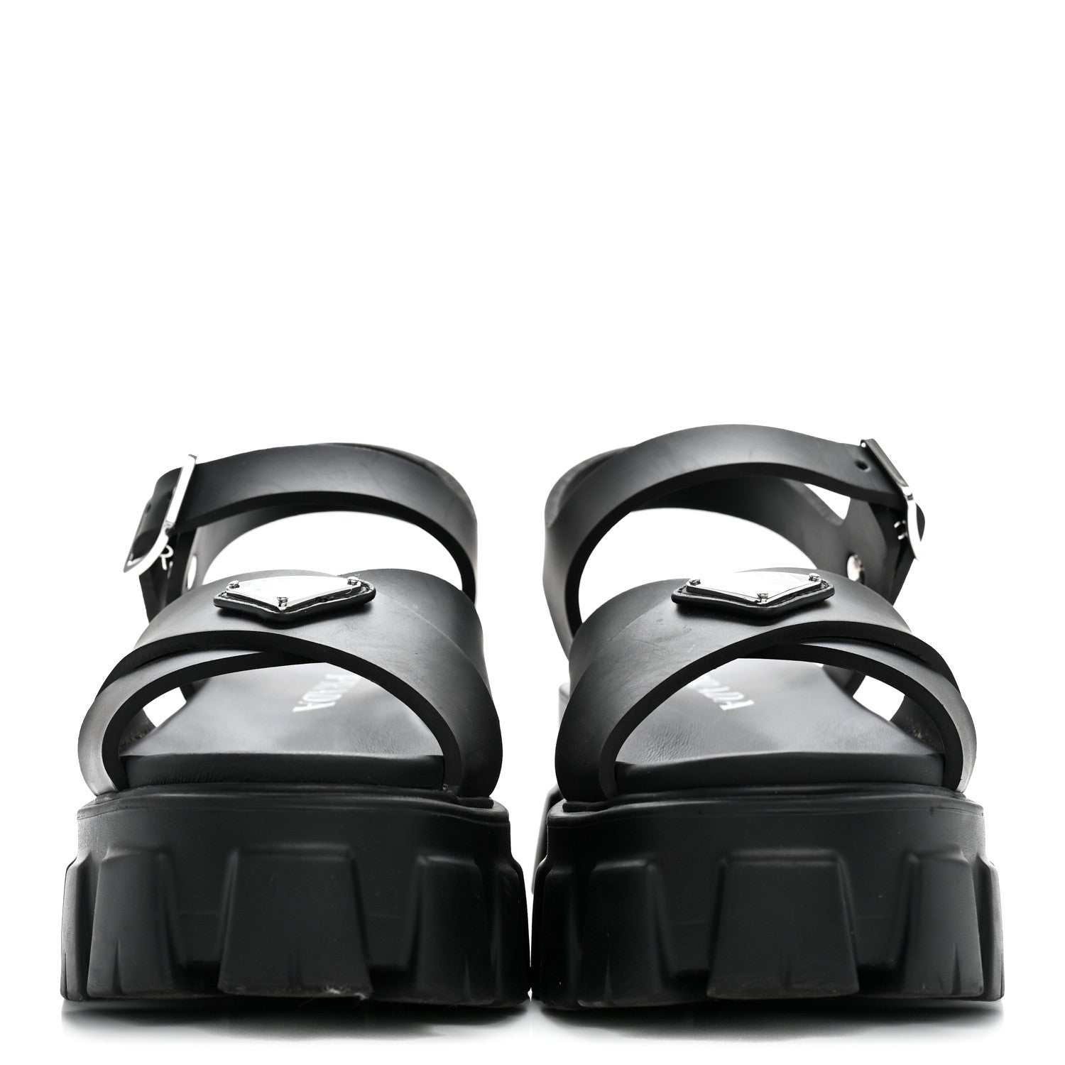 Prada Foam Rubber Metal Triangle Logo Monolith 55mm Soft Cage Sandals 37 Black 3 of 10