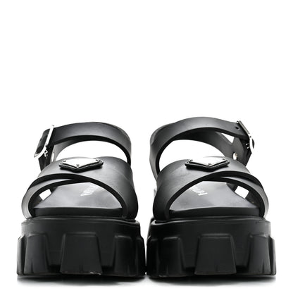 Prada Foam Rubber Metal Triangle Logo Monolith 55mm Soft Cage Sandals 37 Black 3 of 10