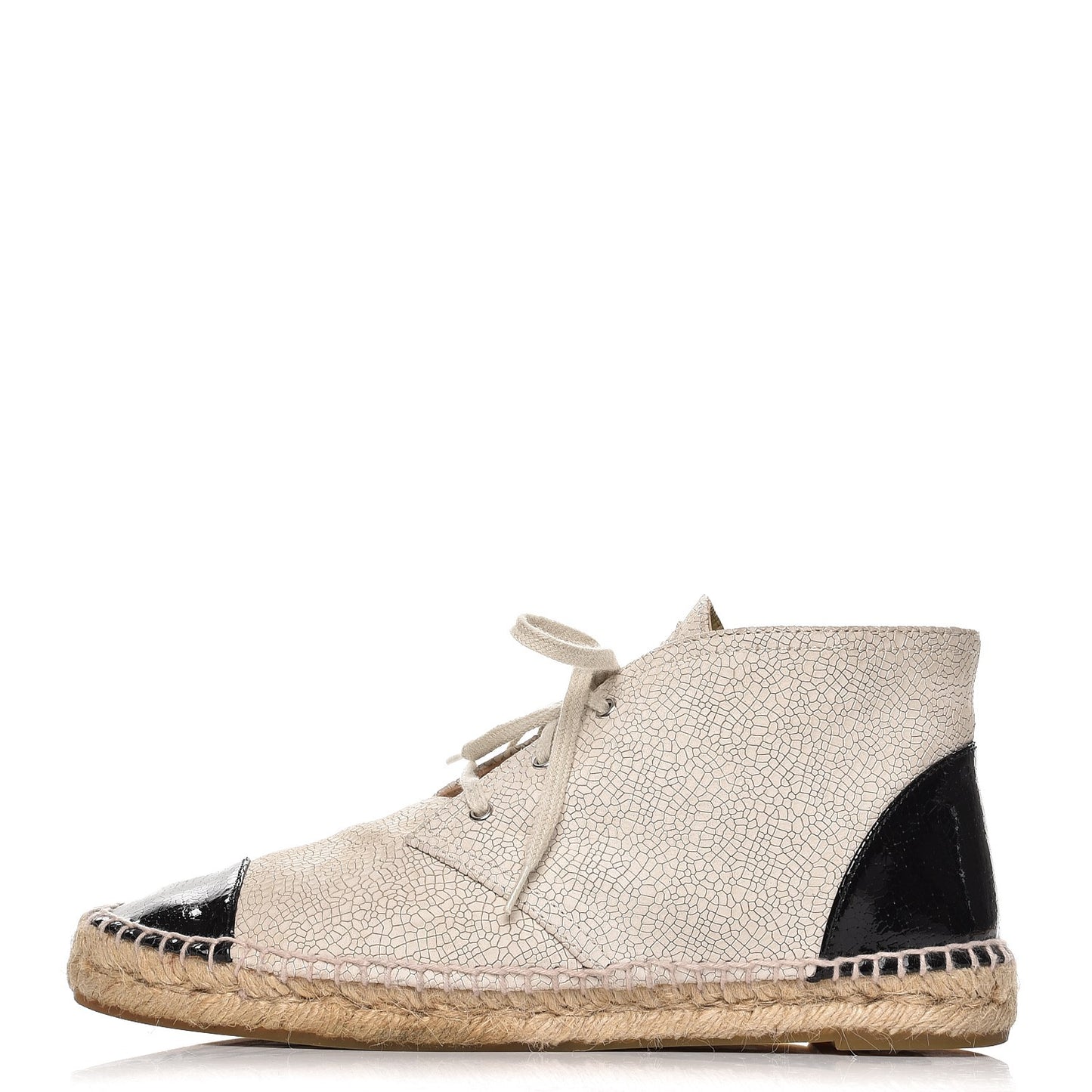 Crackled Calfskin High Top Espadrilles 40 Light Beige Black